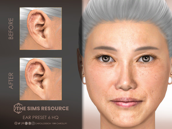 Sims 4 — Ear Preset 6 HQ by Caroll912 — A medium-sized ear preset for female Sims with a small earlobe. Preset is suited