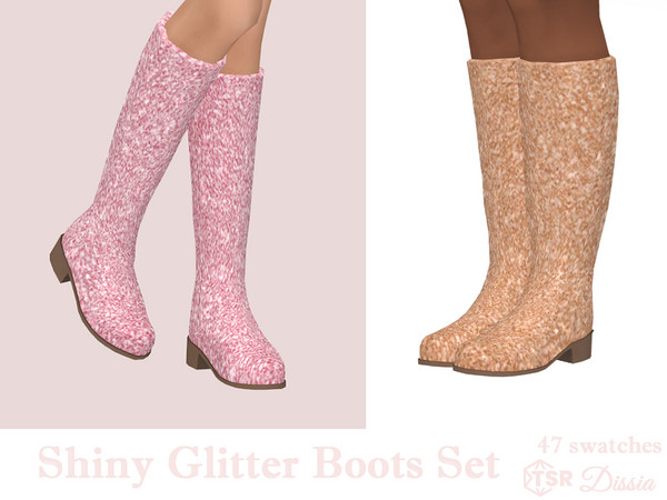 Sims 4 — Shiny Glitter Boots v2 (Above Bottoms) by Dissia — Glutter under the knee boots