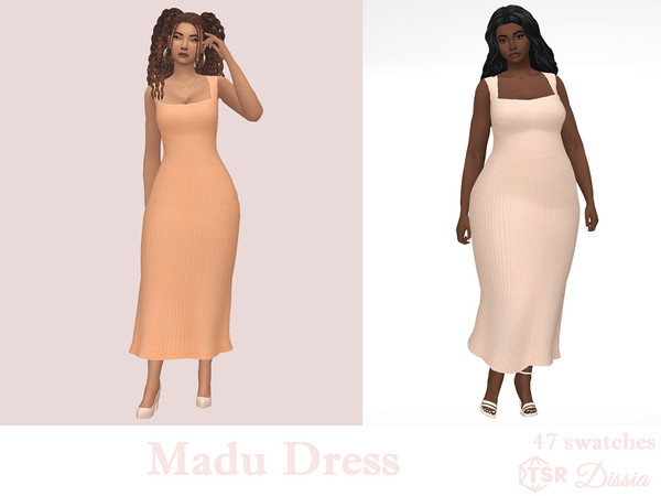 Sims 4 — Madu Dress by Dissia — Sleeveless ribbed square cleavage long dress