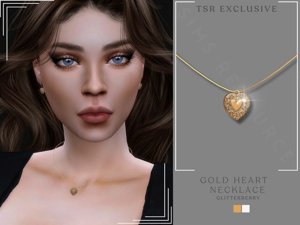 Sims 4 — Gold Heart Necklace by Glitterberryfly — A gold pendant necklace. Comes in gold and silver