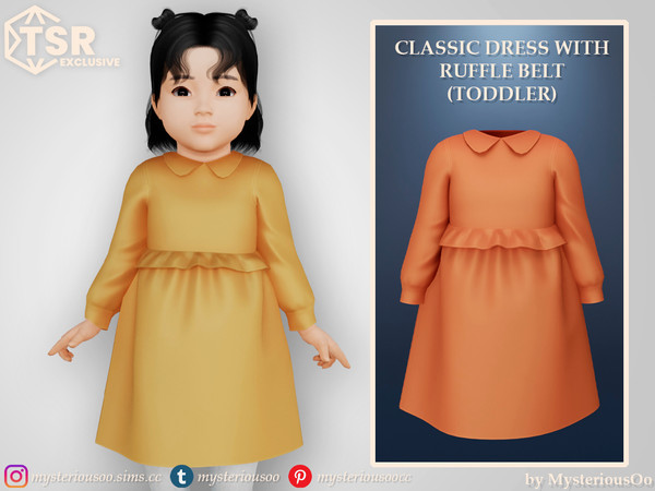 Sims 4 — Classic dress with ruffle belt Toddler by MysteriousOo — Classic dress with ruffle belt in 12 colors for
