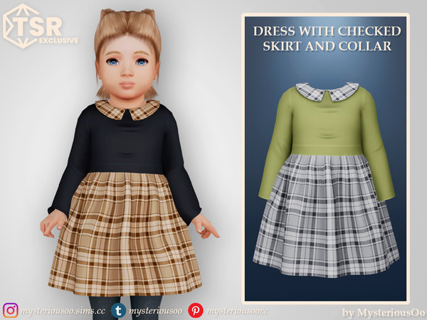 Sims 4 — Dress with checked skirt and collar by MysteriousOo — Dress with checked skirt and collar in 9 colors for