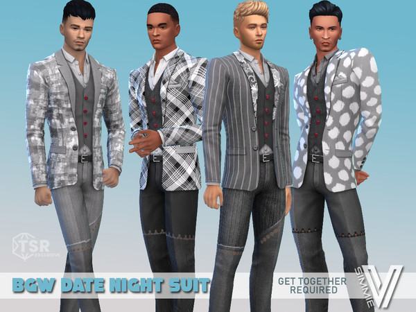 Sims 4 — BGW Date Night Suit by SimmieV — An outfit in black, grey and white can still be fashionable enough for date