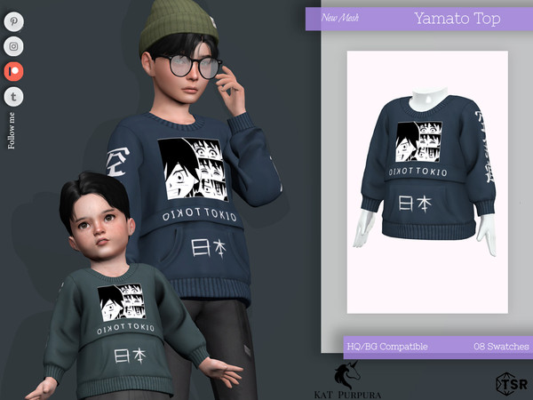 Sims 4 — Yamato Top- Toddler by KaTPurpura — Long sleeve sweater for children with anime motif