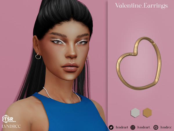 Sims 4 — Valentine Earrings by LVNDRCC — Enchanting, petite heart hoop earrings in huggie style in classic hues of gold