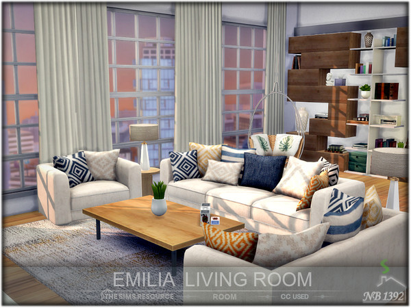 Sims 4 — Emilia Living room (CC only TSR) by nobody13922 — The sleek elegance of a modern wooden living room awaits your