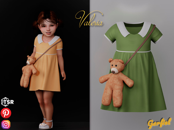 Sims 4 — Valeria - Cute dress with a toy bear by Garfiel — Cute female toddler dress outfit