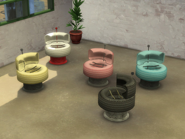 Sims 4 — Armchair of Tyres by Cyclonesue — For squishy rubber comfort, with a squishy rubber smell, you can't do better