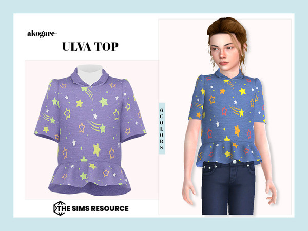 Sims 4 — Ulva Top by _Akogare_ — Akogare Ulva Top -6 Colors - New Mesh (All LODs) - All Texture Maps - HQ Compatible -