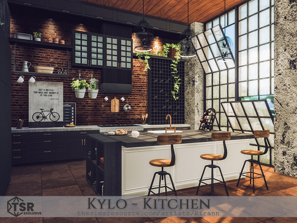 Sims 4 — Kylo - Kitchen - TSR CC Only by Rirann — Kylo is an industrial loft style kitchen in black and brown colors