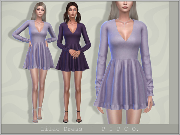 Sims 4 — Lilac Dress. by Pipco — An elegant dress in 24 colors. Base Game Compatible