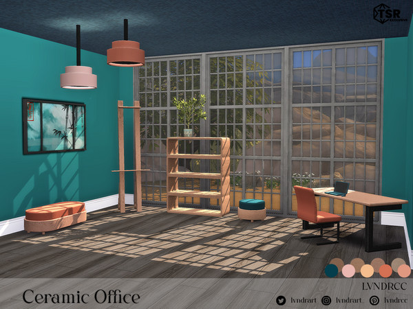 Sims 4 — Ceramic office Seat by LVNDRCC — Modern but elegant office filled with light wood and inviting shades of yellow,