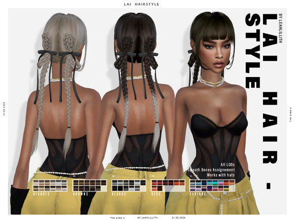 Sims 4 — Lai Hairstyle by Leah_Lillith — Lai Hairstyle All LODs, Smooth bones, Custom CAS thumbnail, Works with hats. To