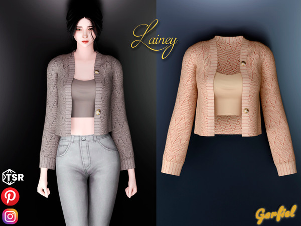 Sims 4 — Lainey - Knitted cardigan over a tank top by Garfiel — Cute female knitted top in pastel colours