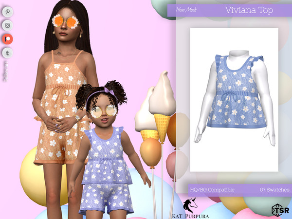 Sims 4 — Viviana Top- Toddler by KaTPurpura — Ruffled Wool Flower Sleeveless Top