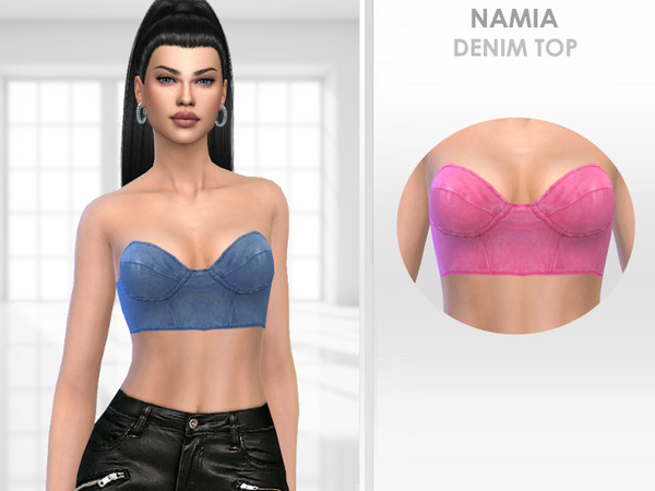 Sims 4 — Namia Denim Top by Puresim — Denim cute top for female sims