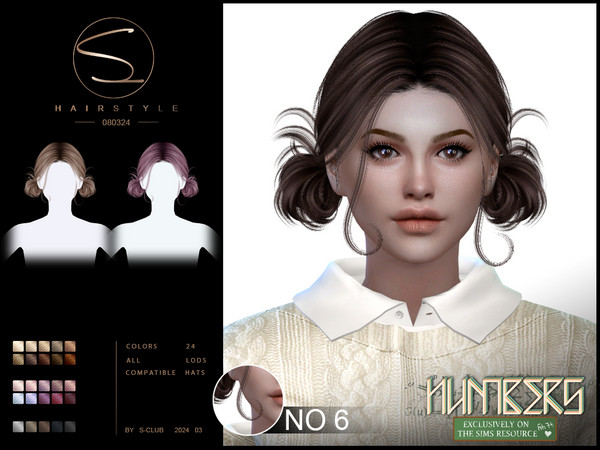 Sims 4 — (Numbers Collection)Double buns hairstyle 080324 by S-Club — (Numbers Collection)Double buns hairstyle with 24