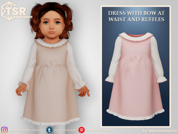 Sims 4 — Dress with bow at waist and ruffles by MysteriousOo — Dress with bow at waist and ruffles in 9 colors for
