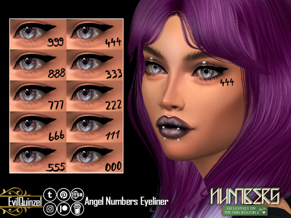 Sims 4 — Angel Numbers Eyeliner by EvilQuinzel — A thick eyeliner with angel numbers Eyeliner category;