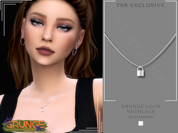 Sims 4 — Grunge Lock Necklace by Glitterberryfly — A silver lock necklace inspired by grunge aesthetic