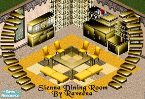 Sims 1 — Sienna Dining Room by Raveena — Includes: Bar, Bench, Cabinet, China Closet, Dining Chair, Dining Table, Drape,