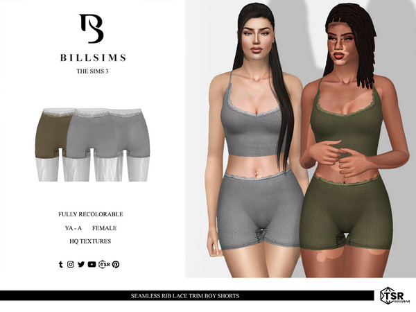 Sims 3 — Seamless Rib Lace Trim Boy Shorts by Bill_Sims — These shorts feature a seamless rib material with a lace trim
