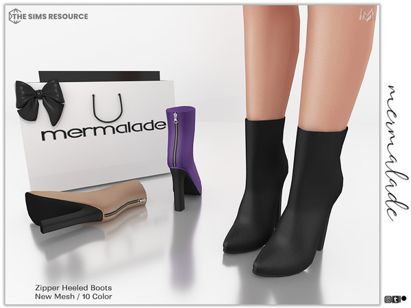 Sims 4 — Zipper Heeled Boots S324 by Mermalade — New Mesh