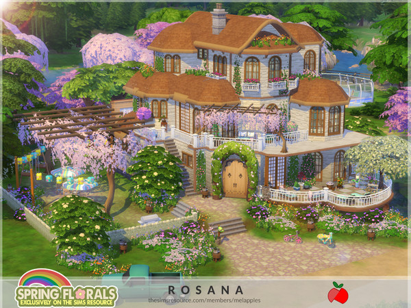Sims 4 — SpringFlorals Rosana by melapples — A family mansion decorated in spring colors and surrounded by nature. 1st