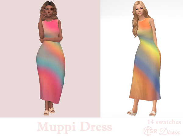 Sims 4 — Muppi Dress by Dissia — Sleeveless ribbed colorful long dress