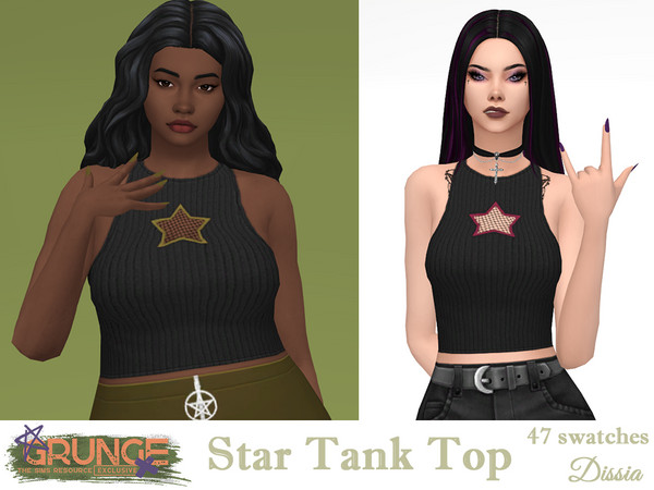 Sims 4 — Star Tank Top by Dissia — Crop ribbed tank top with a starr cut and fishnet