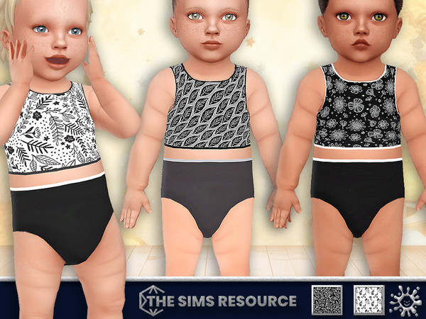 Sims 4 — Black and White Floral Bikini by Pelineldis — Cute bikinis for infant girls in black, white and grey and floral