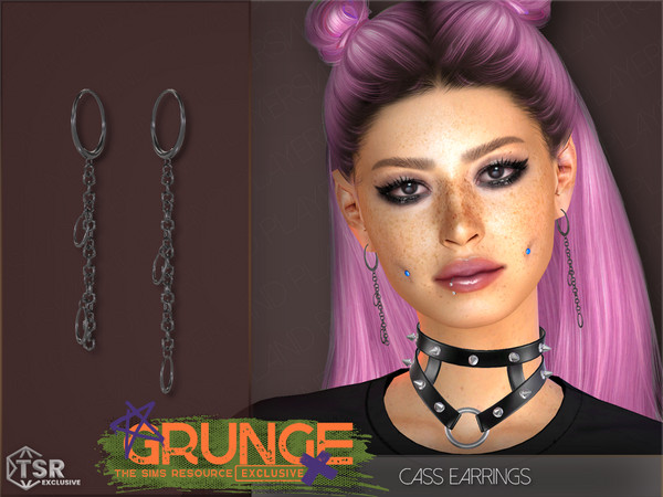 Sims 4 — Grunge Cass Earrings by PlayersWonderland — Part of the Grunge collection on TSR. Get your Sims these chain