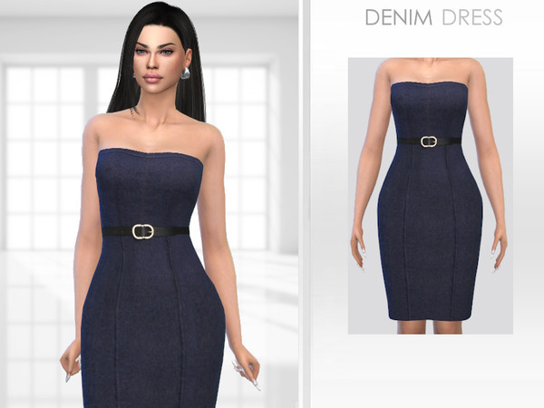 Sims 4 — Denim Dress by Puresim — Denim belted dress for female sims