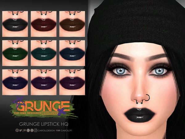 Sims 4 — Grunge Lipstick HQ by Caroll912 — A 9-swatch dark and textured lipstick with slight gloss in the shades of dark