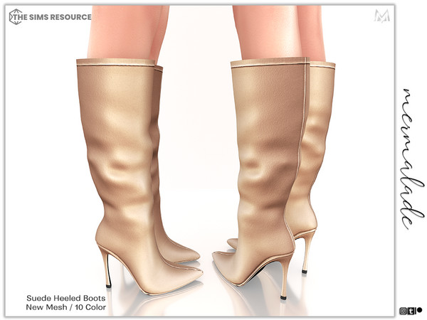 Sims 4 — Suede Heeled Boots S328 by Mermalade — New Mesh