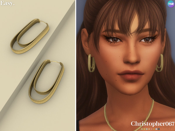 Sims 4 — Easy Earrings by christopher0672 — This is a sleek pair of dual dangling herringbone snake chain hoop style