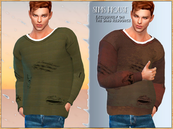 Sims 4 — MEN'S RIPPED SWEATER by Sims_House — MEN'S RIPPED SWEATER