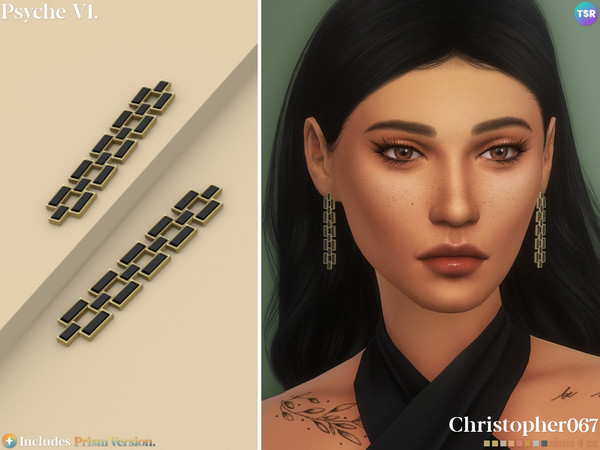 Sims 4 — Psyche Earrings V1 by christopher0672 — This is a sophisticated pair of dangling rectangle enamel chain link
