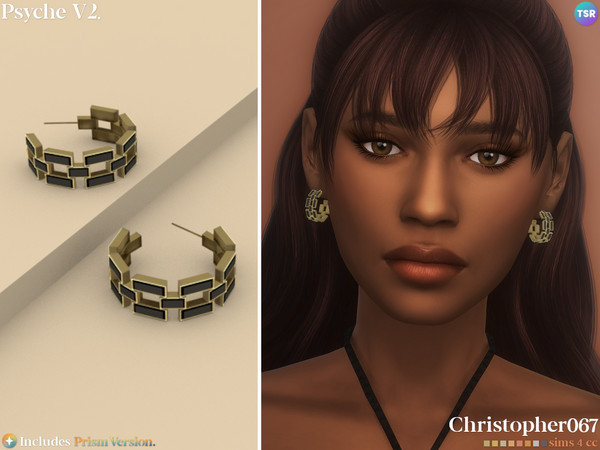 Sims 4 — Psyche Earrings V2 by christopher0672 — This is a dazzling pair of rectangle enamel chain link hoop earrings. 8