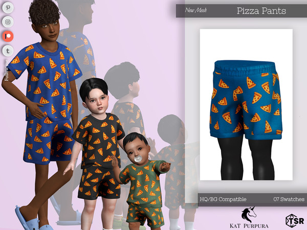 Sims 4 — Pizza Pants- Toddler by KaTPurpura — Boys and Girls Pizza Print Shorts