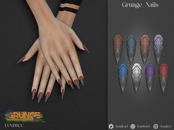 Sims 4 — (Grunge) Grunge Nails by LVNDRCC — Sharp stiletto manicure in ombre style with detailed design, they are perfect