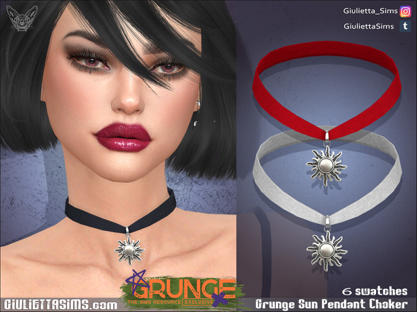 Sims 4 — Grunge Sun Pendant Choker by feyona — Grunge Sun Pendant Choker comes with 6 swatches. - 6 swatches
