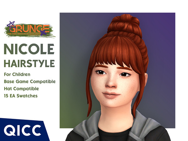 Sims 4 — Grunge - Nicole Hair by qicc — A messy high bun with bangs. - Maxis Match