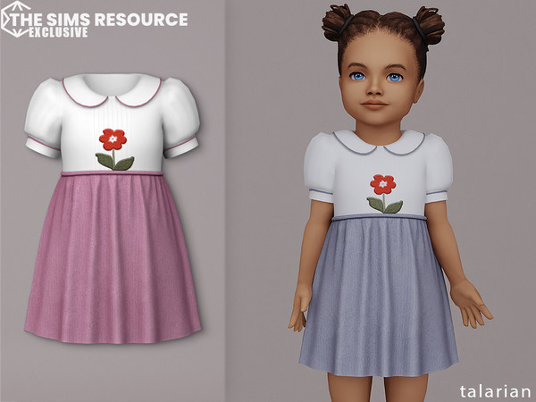 Sims 4 — Evelyn Dress by talarian — Dress with short puff sleeves and flower print