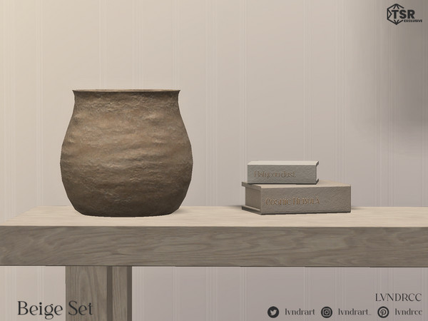 Sims 4 — Beige Vase by LVNDRCC — Living room set, with minimalist wood and light fabrics in three shades of beige and