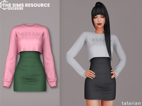 Sims 4 — Alivia Dress by talarian — Ribbed mini dress with cropped sweatshirt