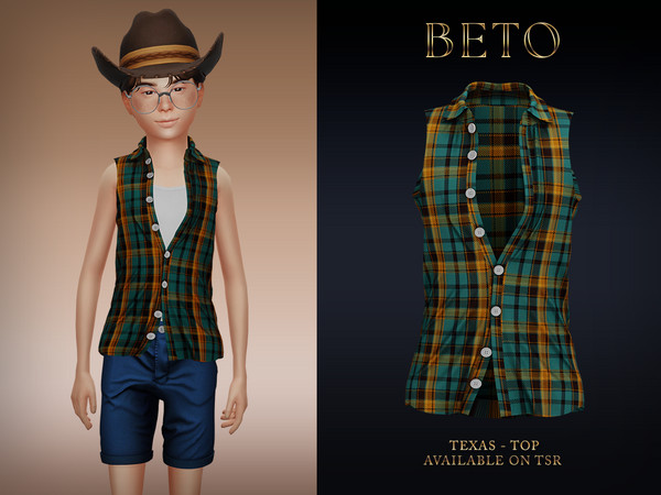 Sims 4 — Texas (Top - Child Version) by Beto_ae0 — Cowboy shirt, enjoy them - 06 colors