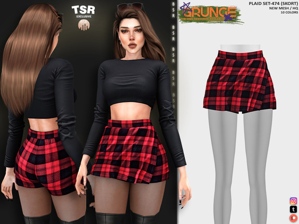 Sims 4 — PLAID SET-474 (SKORT) BD1253 by busra-tr — 10 colors Adult, Elder, Teen, Young Adult