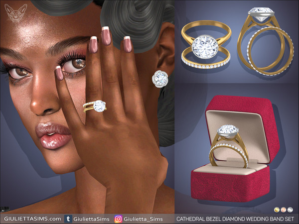 Sims 4 — Bezel Cathedral Setting Diamond Wedding Band Set by feyona — Bezel Cathedral Setting Diamond Wedding Band Set
