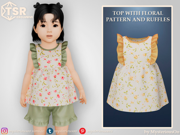 Sims 4 — Top with floral pattern and ruffles by MysteriousOo — Top with floral pattern and ruffles in 7 colors for
